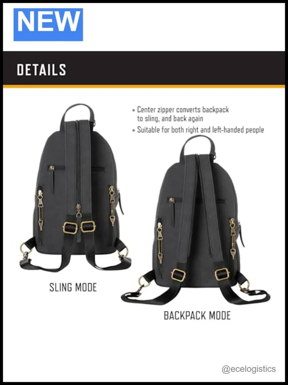 Concealed Carry Sling Handbag with Locking CCW Pocket Convertible Backpack